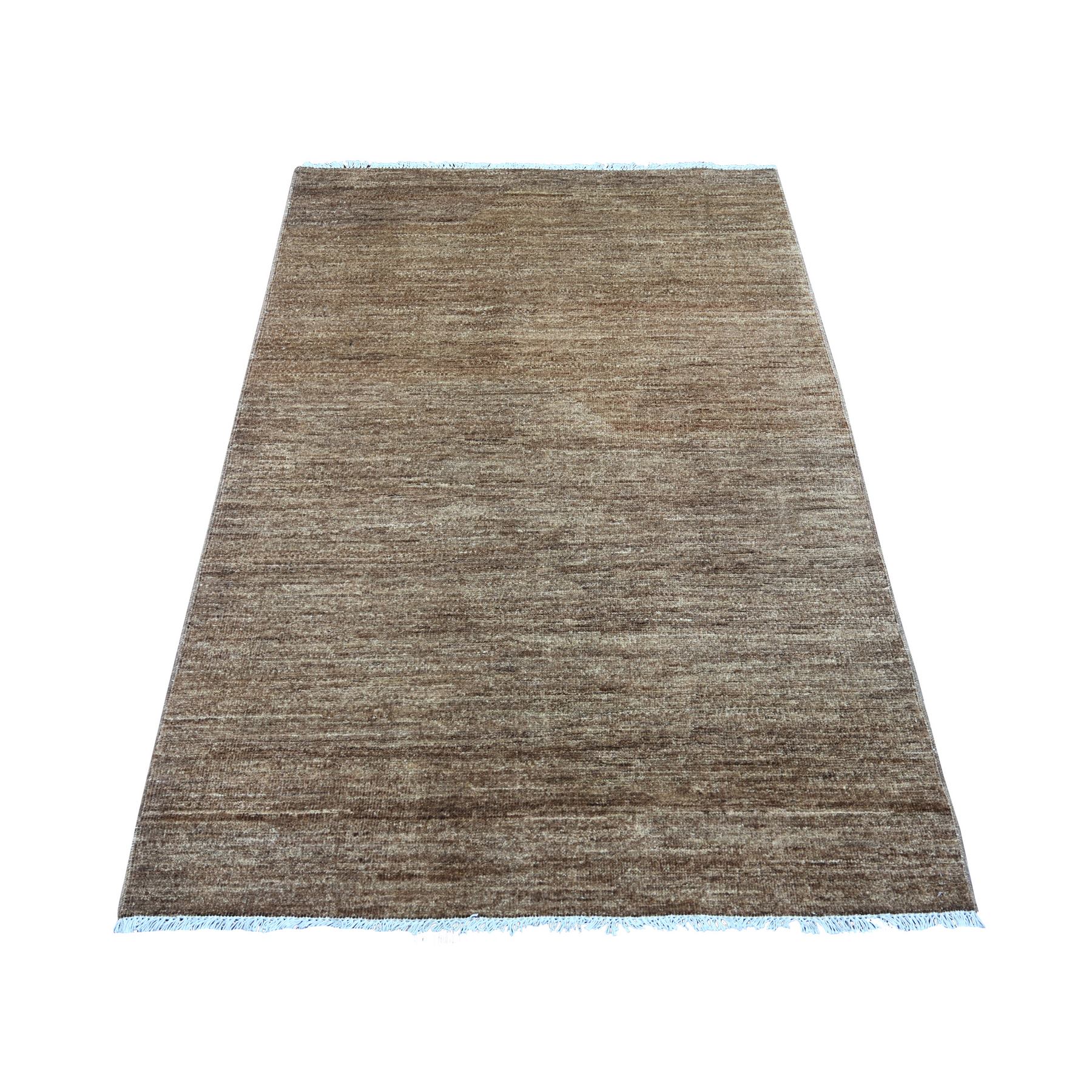 4'1"x5'9" Mocha Brown, Hand Knotted, Plain Solid Pattern, Hand Spun Ghazni Wool, Lush and Plush, Oriental Rug 